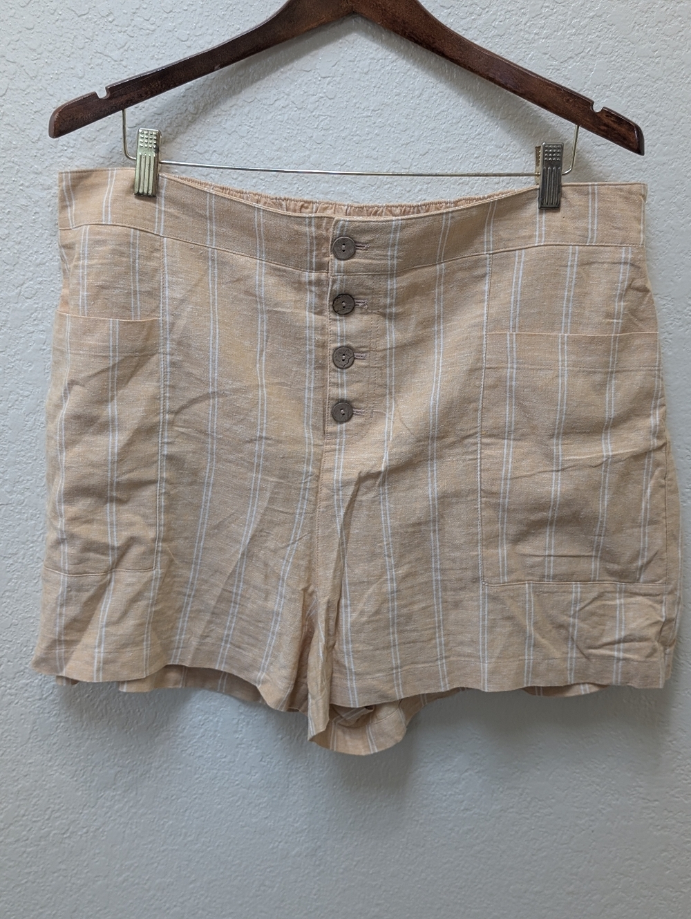 Yellow + white stripe Lauren conrad linen blend shorts. Size XL - Picture 2 of 6